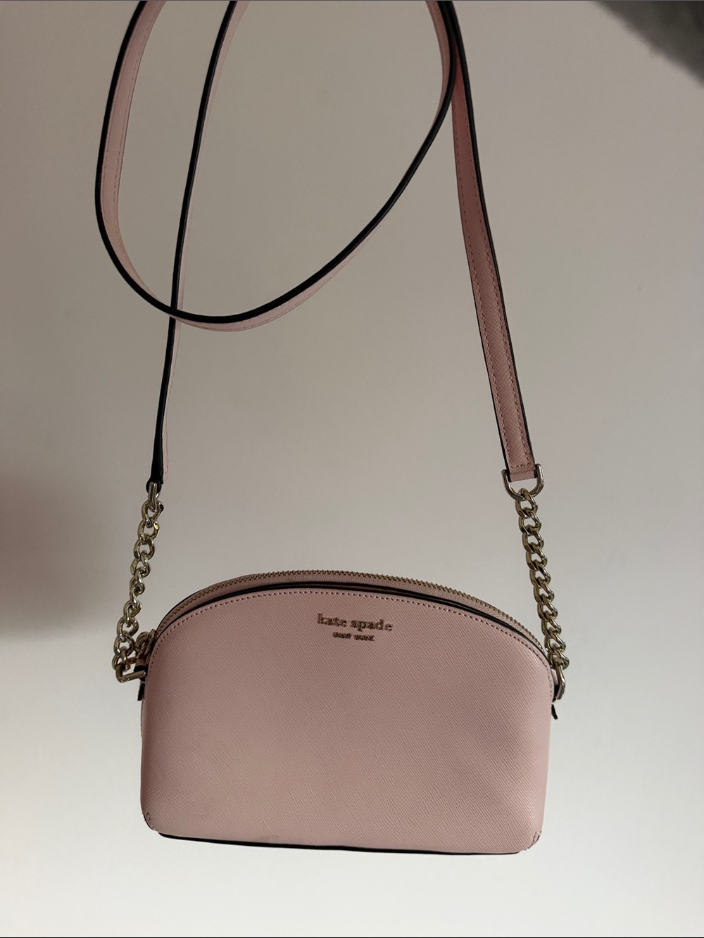 kate spade Blush Pink Saffiano Leather Crossbody with Gold Chain